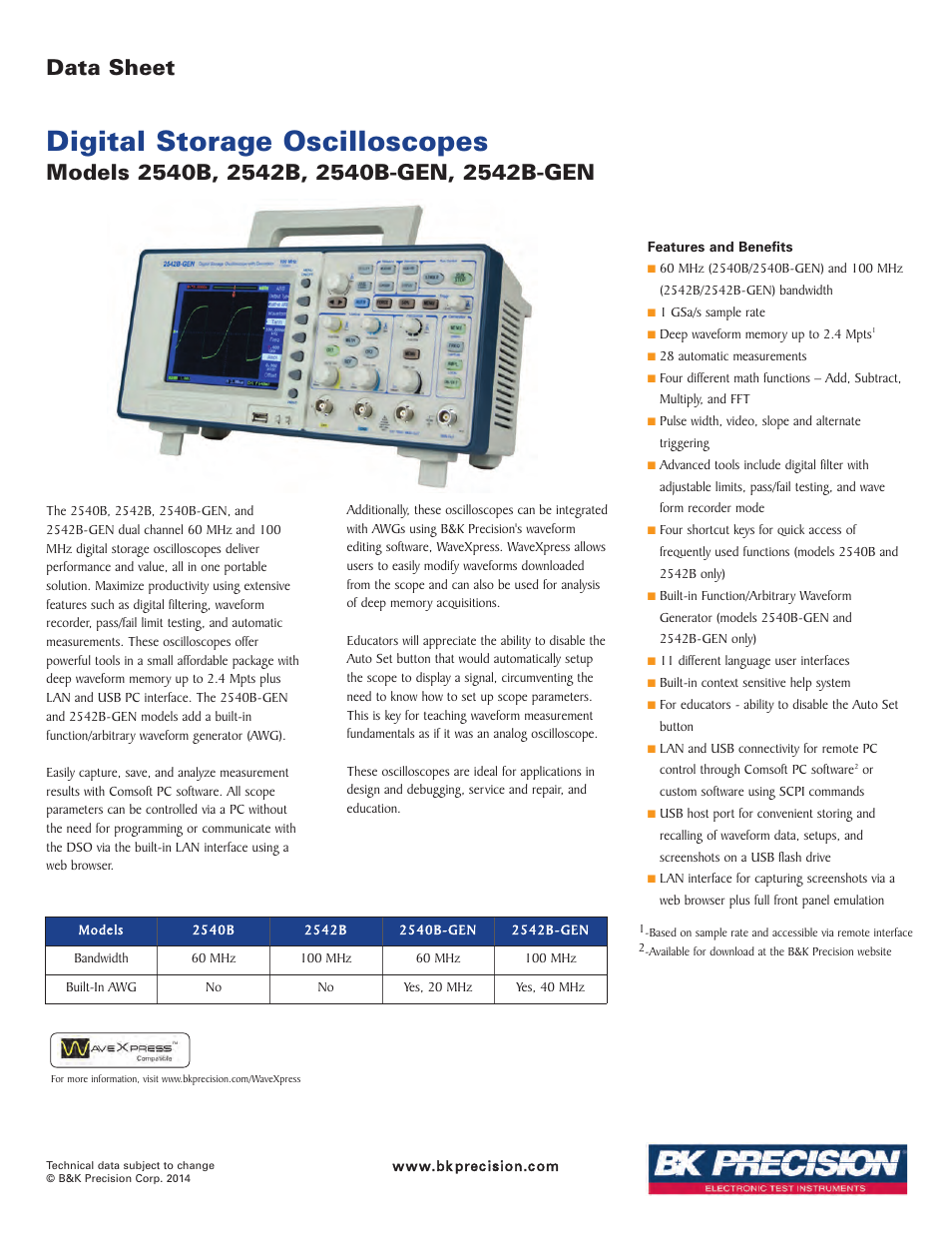 B&K Precision 2542B-GEN - Datasheet User Manual | 6 pages