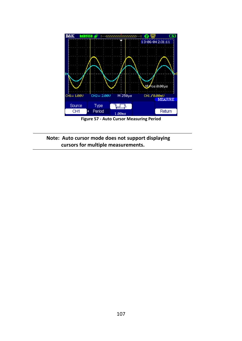 Figure 57 - auto cursor measuring period | B&K Precision 2516 - Manual User Manual | Page 107 / 159