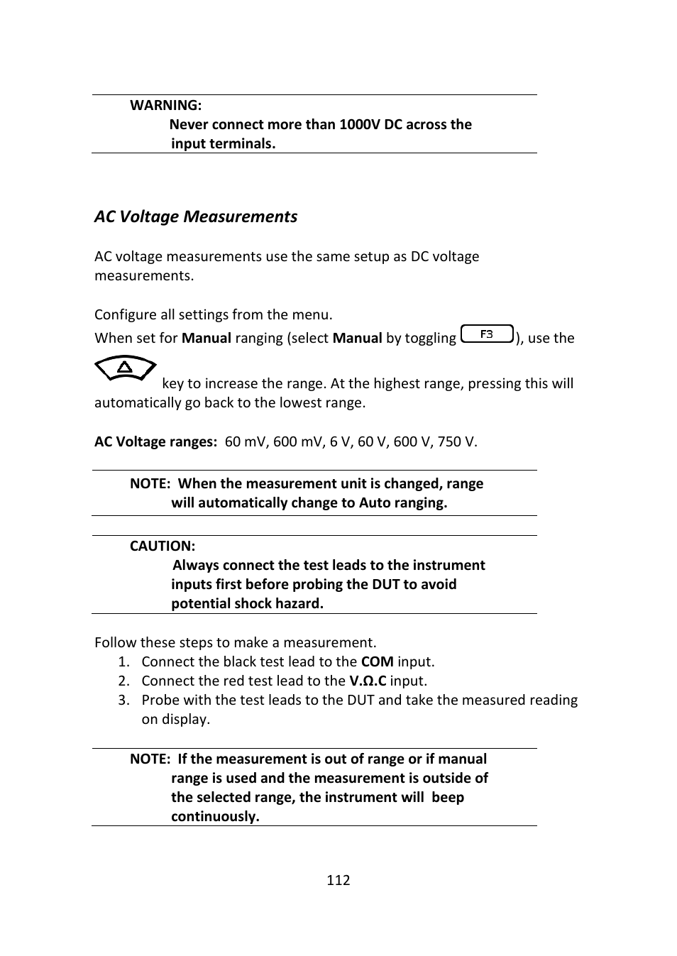 Ac voltage measurements | B&K Precision 2516 - Manual User Manual | Page 112 / 159