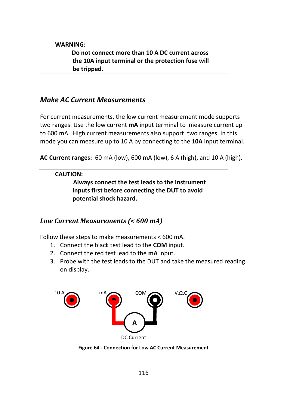 Make ac current measurements | B&K Precision 2516 - Manual User Manual | Page 116 / 159