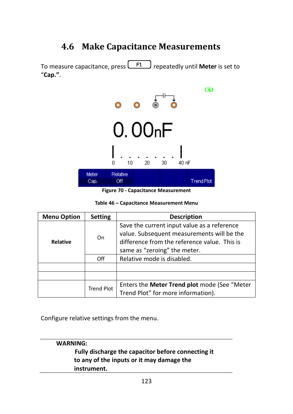 Make capacitance measurements, Figure 70 - capacitance measurement, 6 make capacitance measurements | B&K Precision 2516 - Manual User Manual | Page 123 / 159