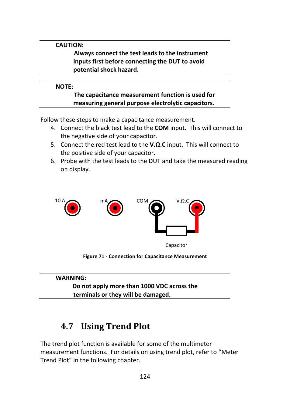 Using trend plot, Figure 71 - connection for capacitance measurement, 7 using trend plot | B&K Precision 2516 - Manual User Manual | Page 124 / 159