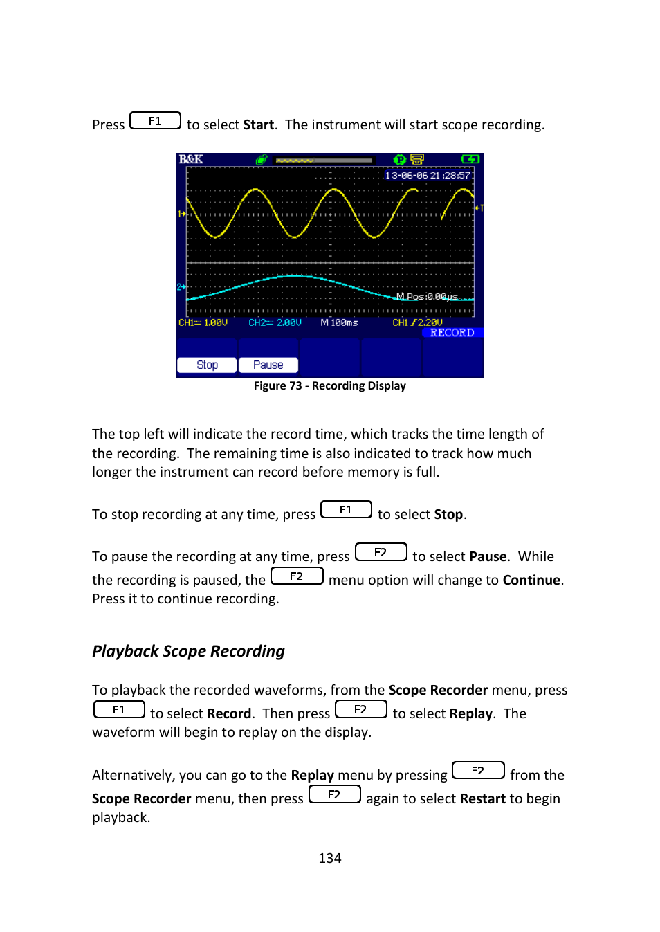 Playback scope recording, Figure 73 - recording display | B&K Precision 2516 - Manual User Manual | Page 134 / 159