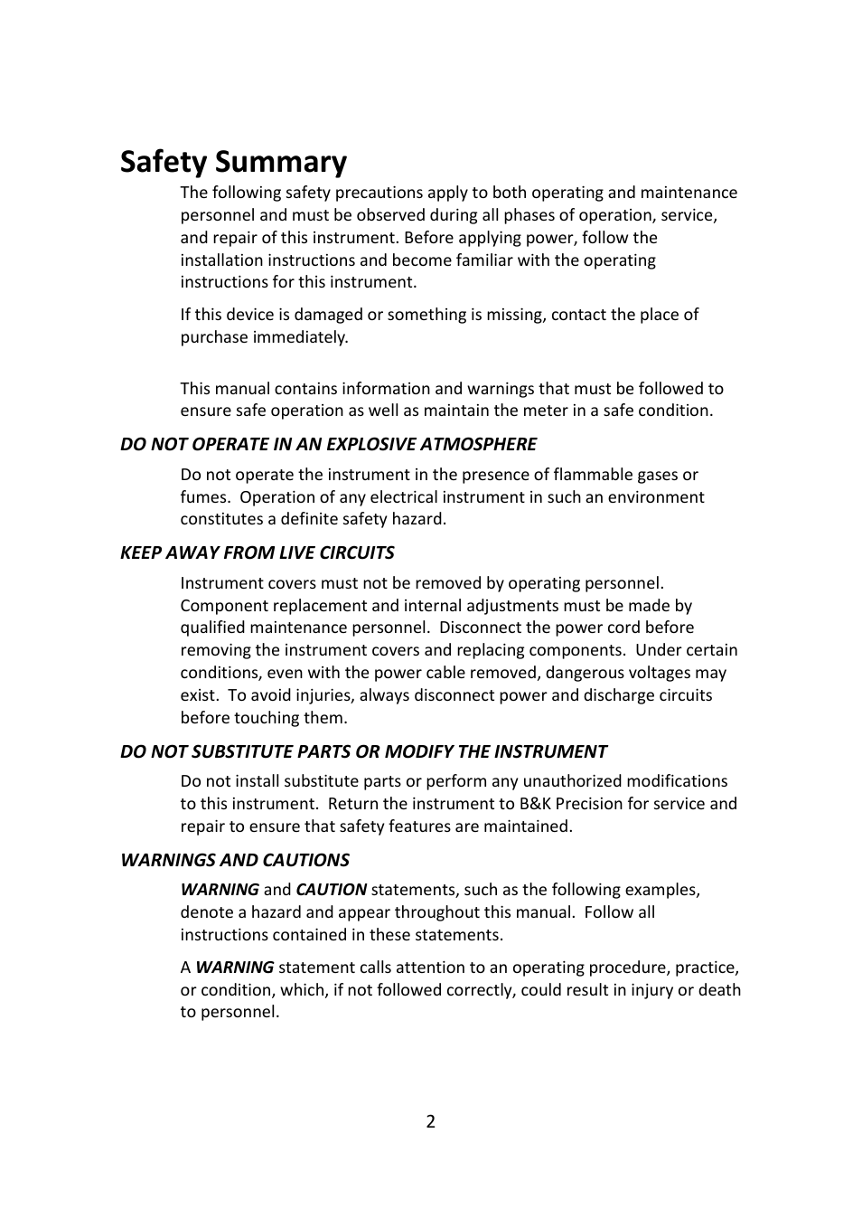 Safety summary | B&K Precision 2516 - Manual User Manual | Page 2 / 159