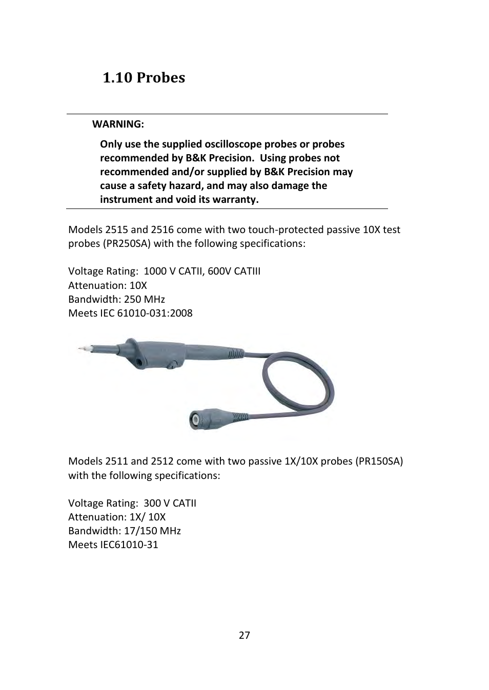 Probes, 10 probes | B&K Precision 2516 - Manual User Manual | Page 27 / 159