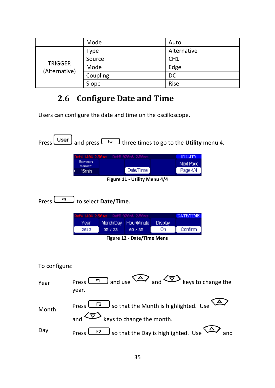 Configure date and time, Figure 11 - utility menu 4/4, Figure 12 - date/time menu | 6 configure date and time | B&K Precision 2516 - Manual User Manual | Page 35 / 159