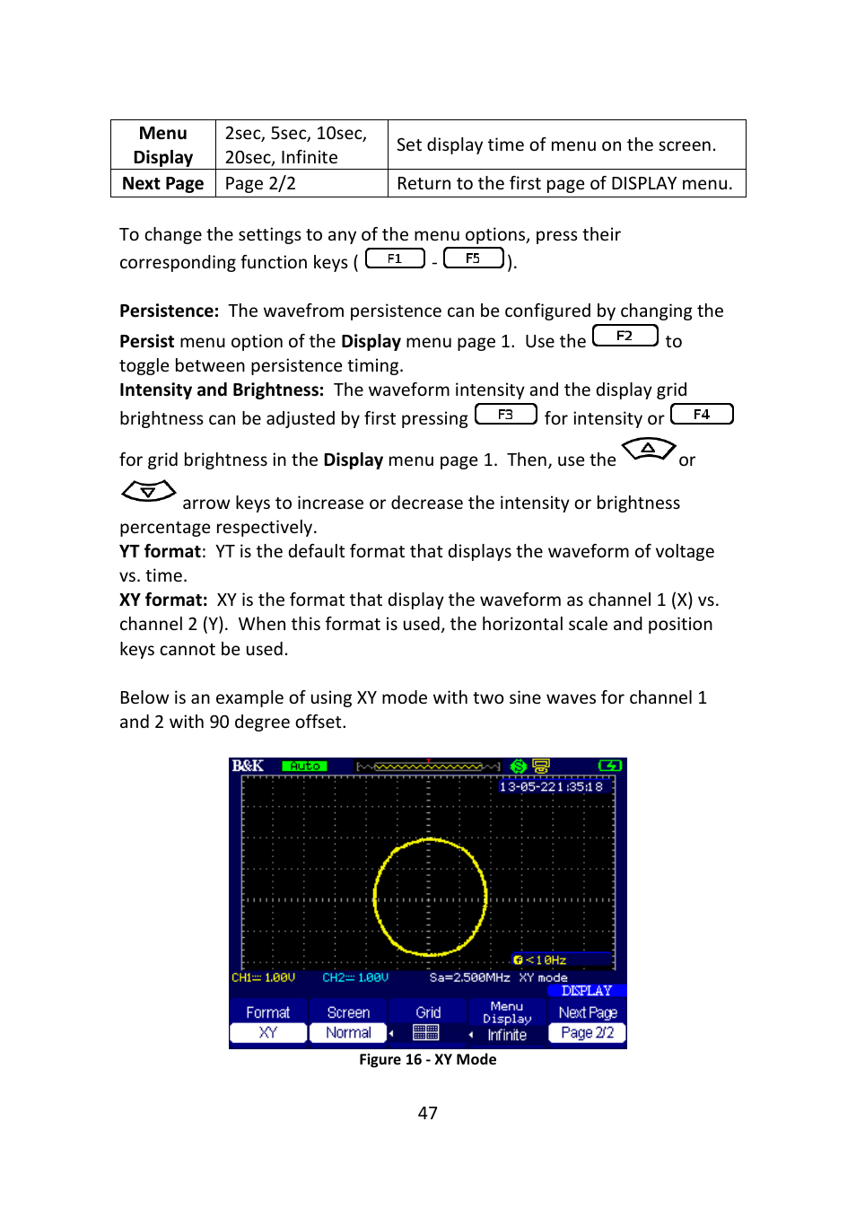 Figure 16 - xy mode | B&K Precision 2516 - Manual User Manual | Page 47 / 159