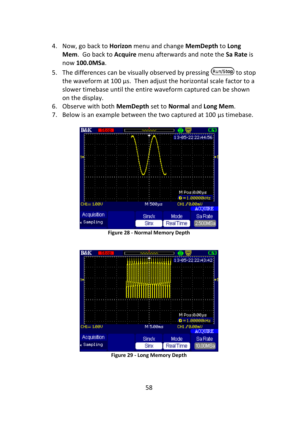 Figure 28 - normal memory depth, Figure 29 - long memory depth | B&K Precision 2516 - Manual User Manual | Page 58 / 159