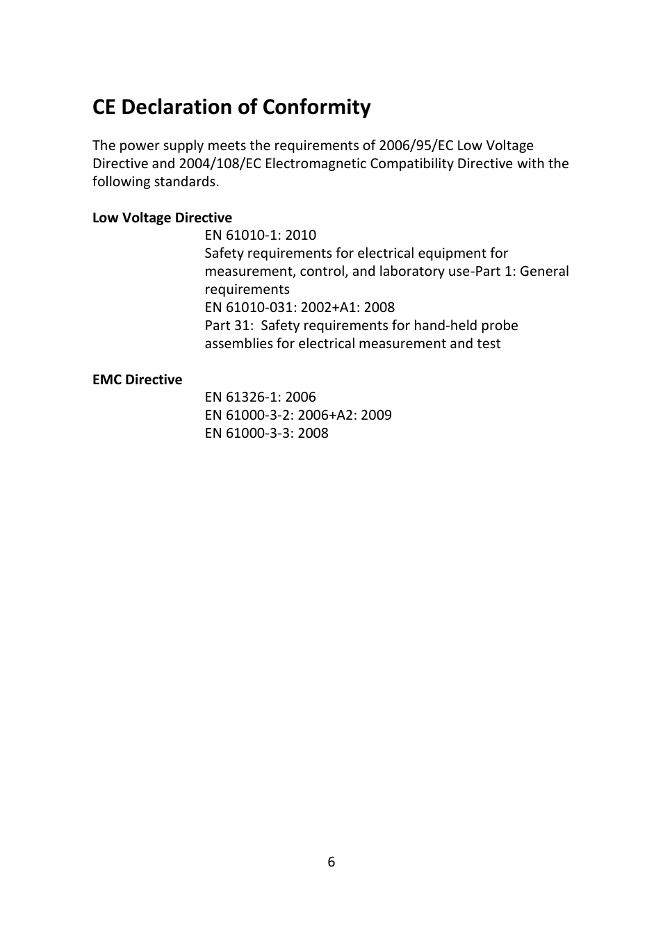 Ce declaration of conformity | B&K Precision 2516 - Manual User Manual | Page 6 / 159