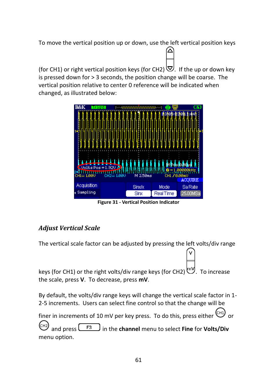 Figure 31 - vertical position indicator | B&K Precision 2516 - Manual User Manual | Page 61 / 159