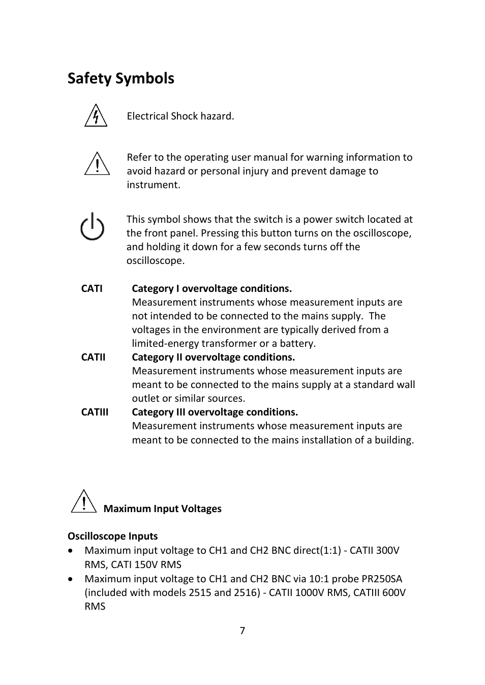 Safety symbols | B&K Precision 2516 - Manual User Manual | Page 7 / 159