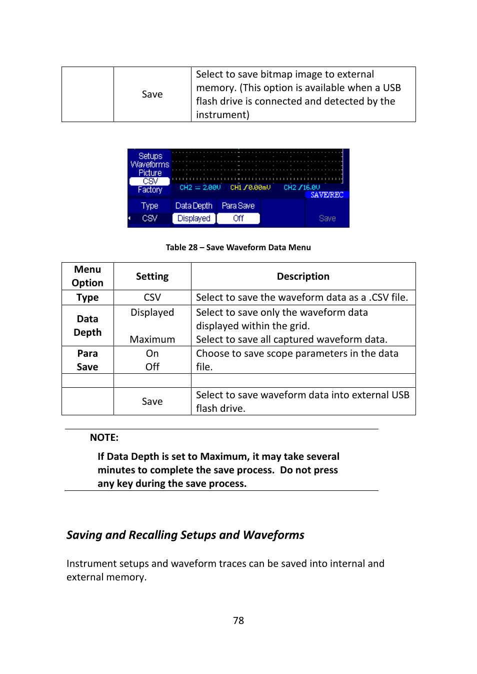 Saving and recalling setups and waveforms | B&K Precision 2516 - Manual User Manual | Page 78 / 159