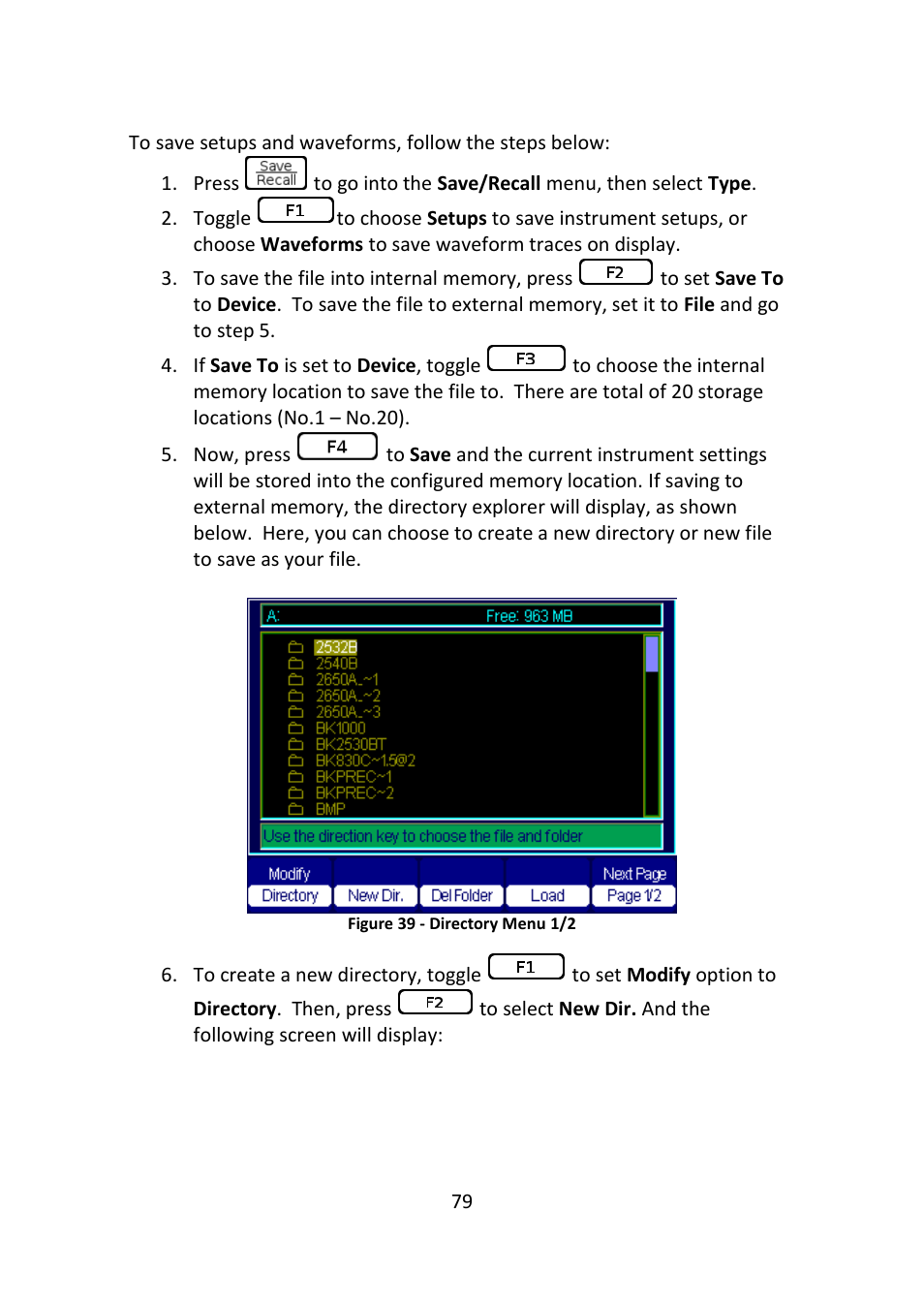 Figure 39 - directory menu 1/2 | B&K Precision 2516 - Manual User Manual | Page 79 / 159