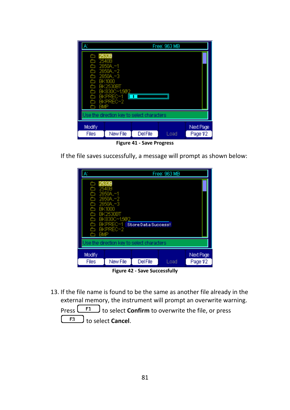 Figure 41 - save progress, Figure 42 - save successfully | B&K Precision 2516 - Manual User Manual | Page 81 / 159