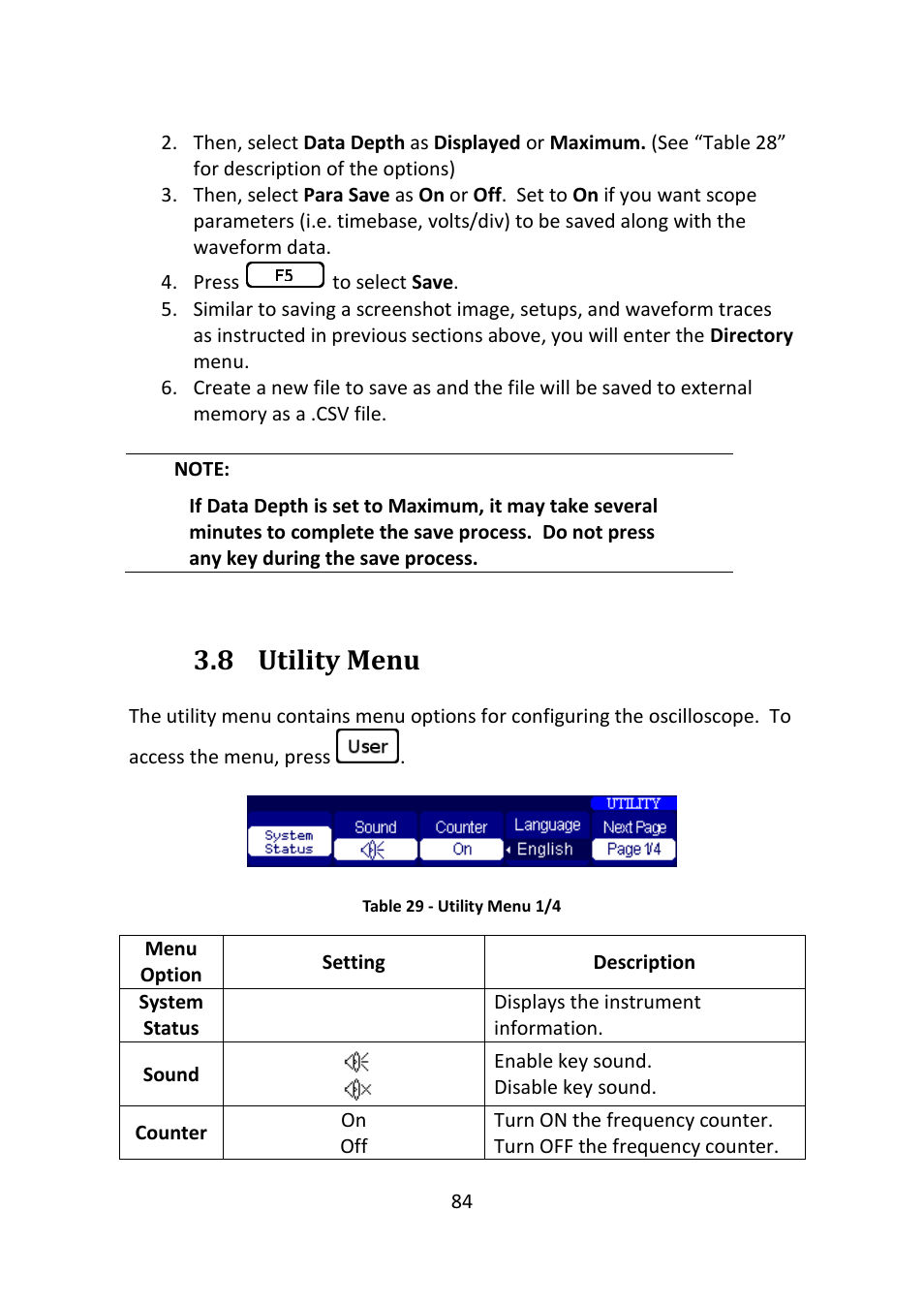 Utility menu, 8 utility menu | B&K Precision 2516 - Manual User Manual | Page 84 / 159