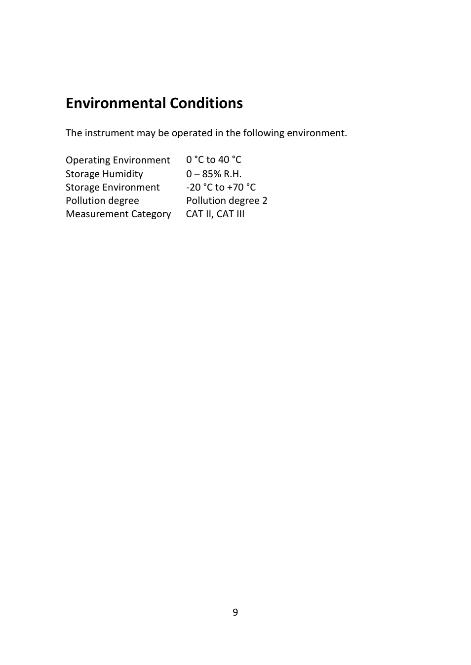 Environmental conditions | B&K Precision 2516 - Manual User Manual | Page 9 / 159