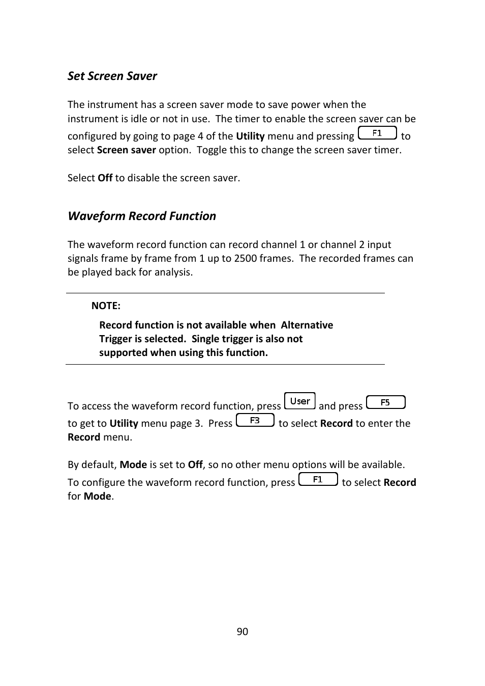 Set screen saver, Waveform record function | B&K Precision 2516 - Manual User Manual | Page 90 / 159