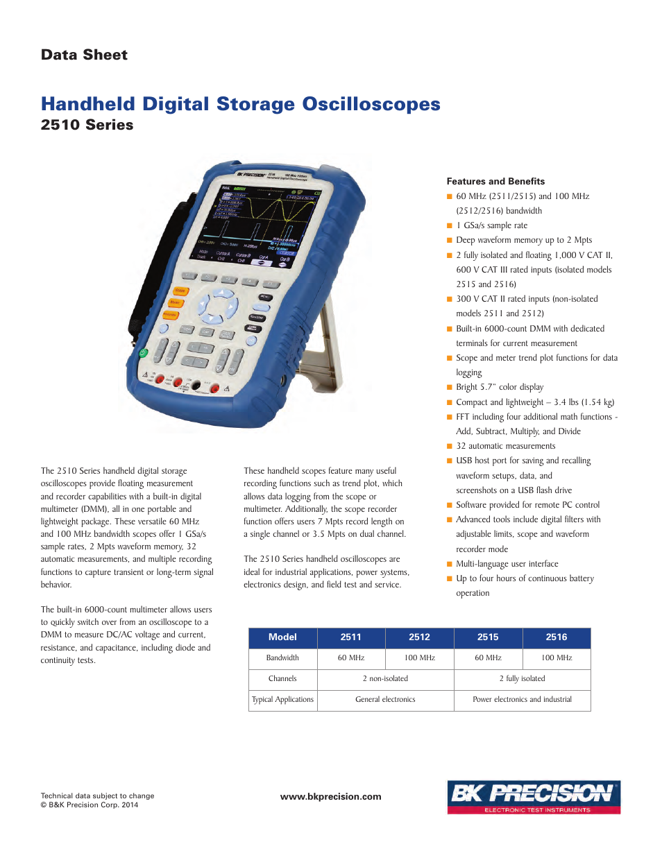 B&K Precision 2510 Series - Datasheet User Manual | 7 pages