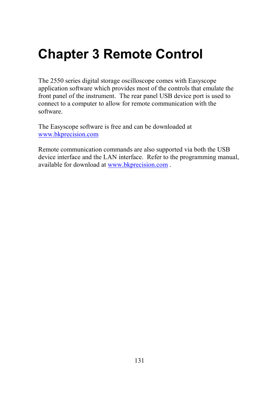 Chapter 3 remote control | B&K Precision 2552-2559 - Manual User Manual | Page 131 / 159