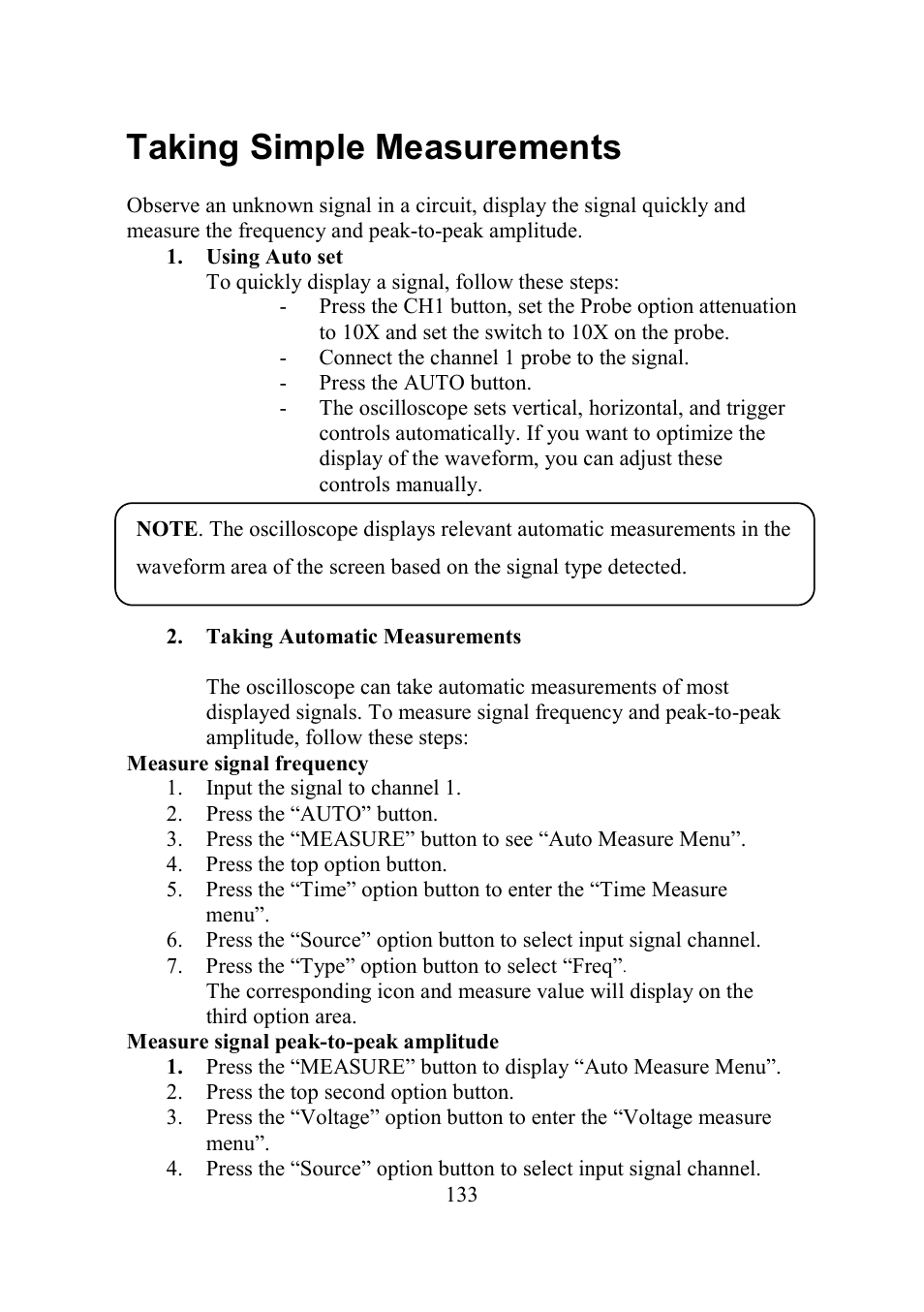 Taking simple measurements, Aking, Imple | Easurements | B&K Precision 2552-2559 - Manual User Manual | Page 133 / 159