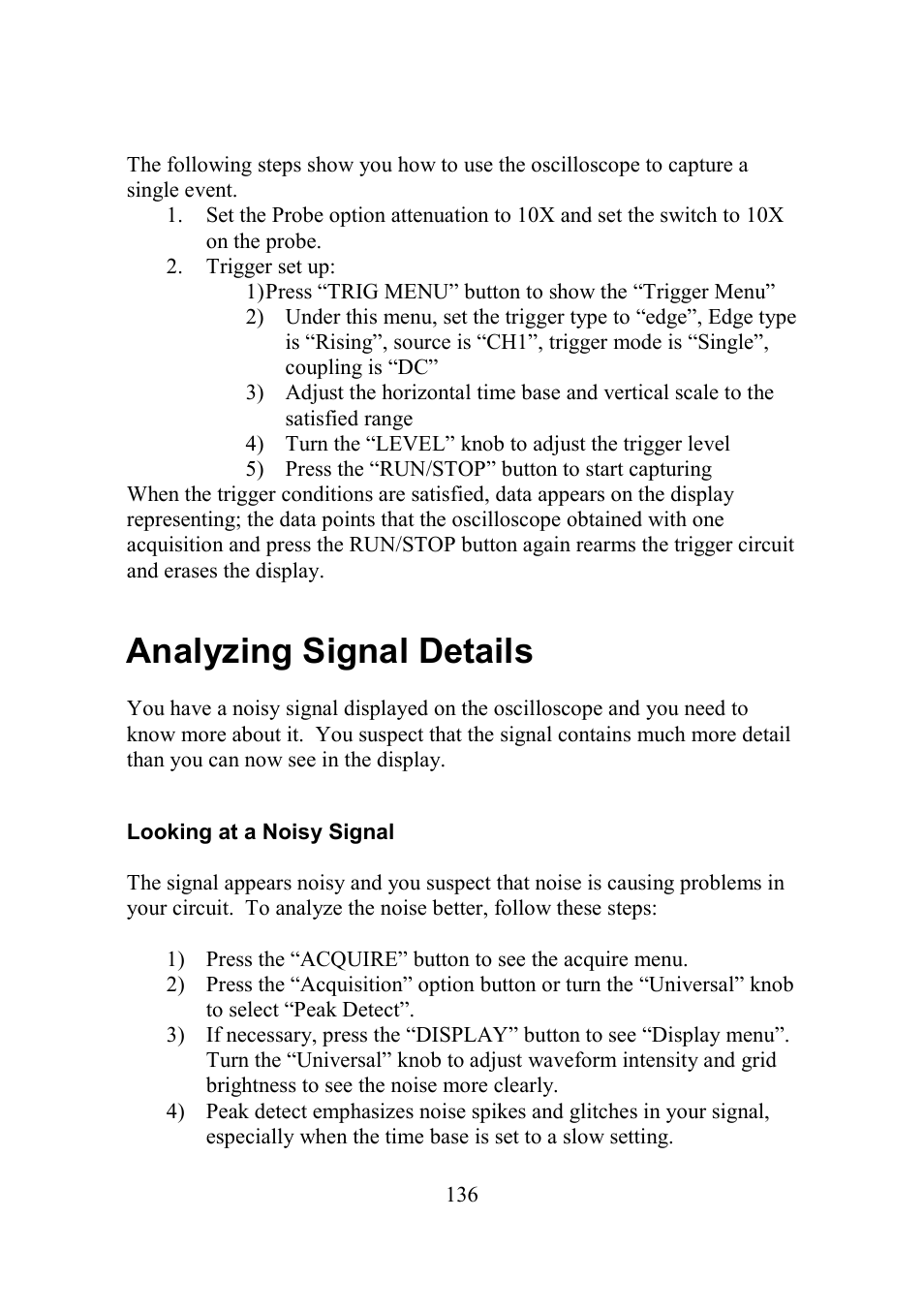 Analyzing signal details, Looking at a noisy signal, Nalyzing | Ignal, Etails | B&K Precision 2552-2559 - Manual User Manual | Page 136 / 159