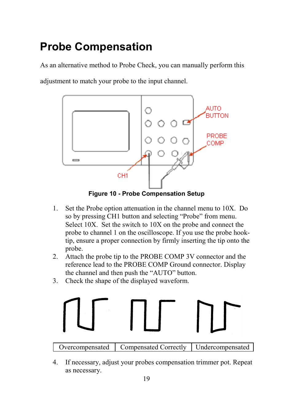 Probe compensation, Robe, Ompensation | B&K Precision 2552-2559 - Manual User Manual | Page 19 / 159