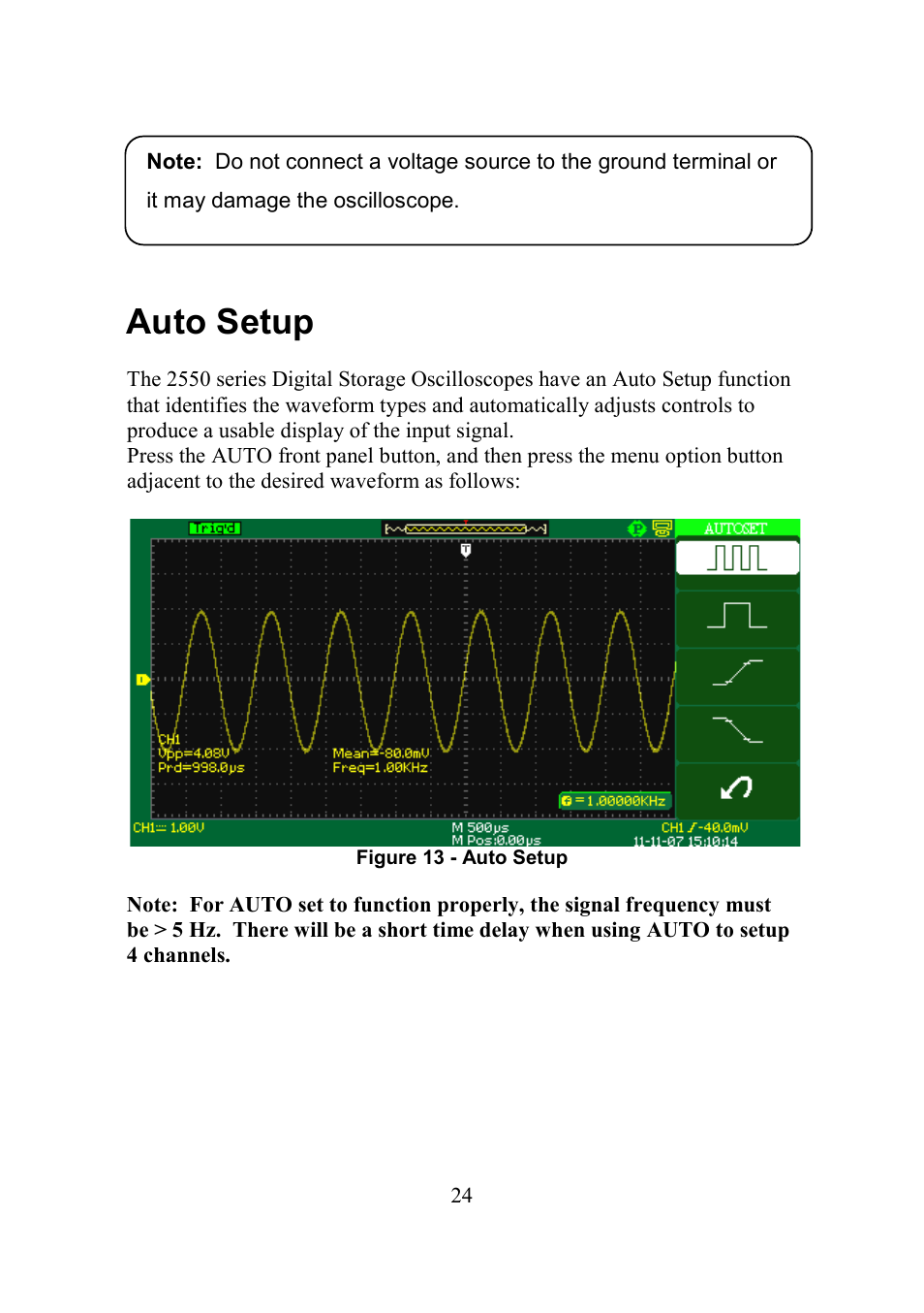 Auto setup, Etup | B&K Precision 2552-2559 - Manual User Manual | Page 24 / 159