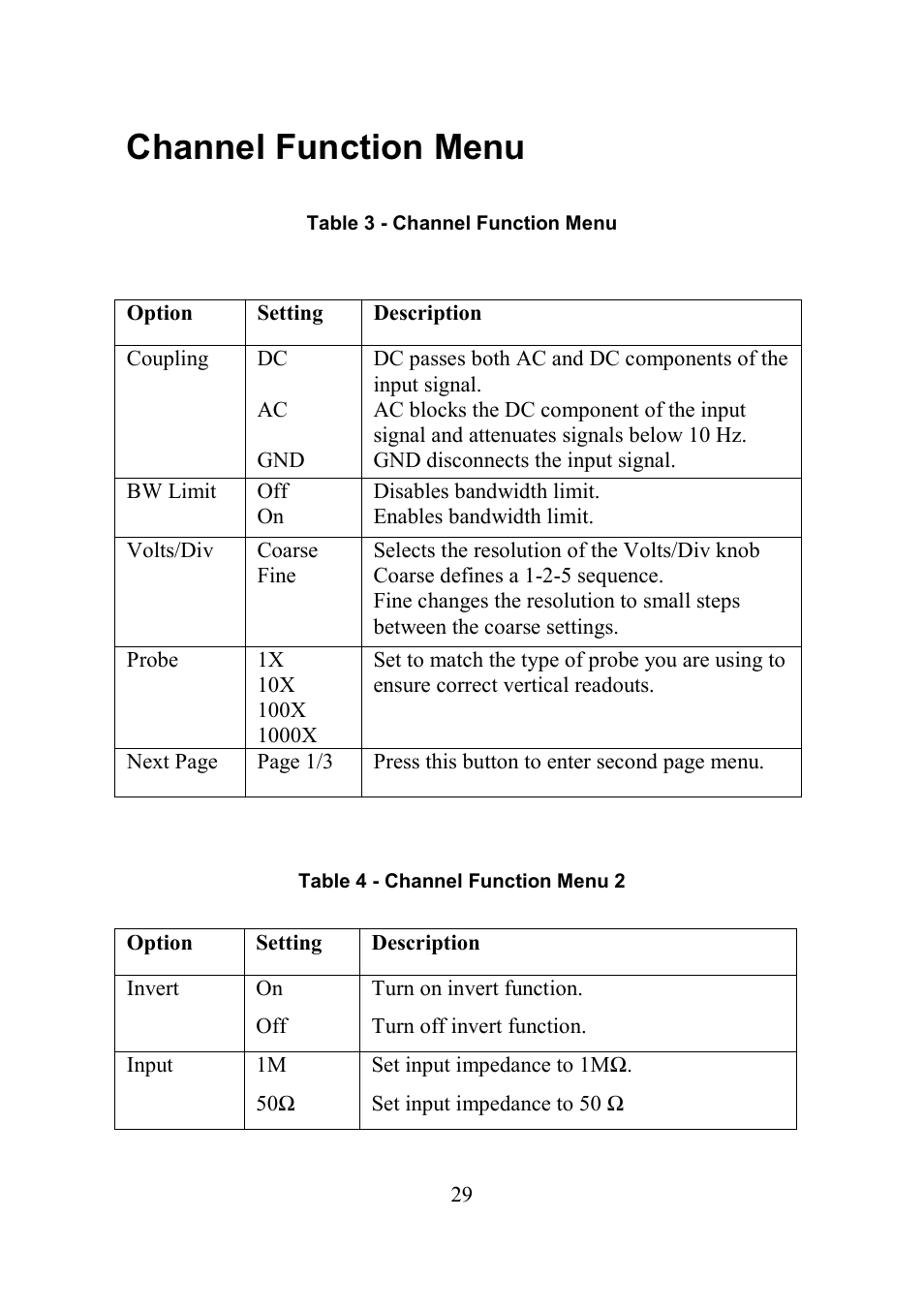 Channel function menu, Hannel, Unction | B&K Precision 2552-2559 - Manual User Manual | Page 29 / 159