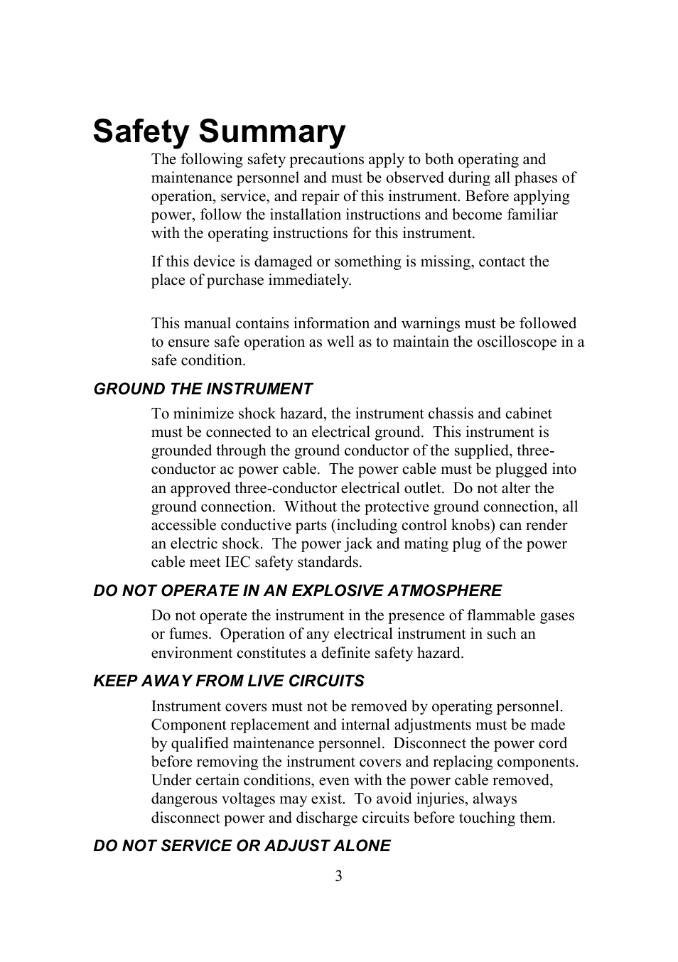 Safety summary | B&K Precision 2552-2559 - Manual User Manual | Page 3 / 159