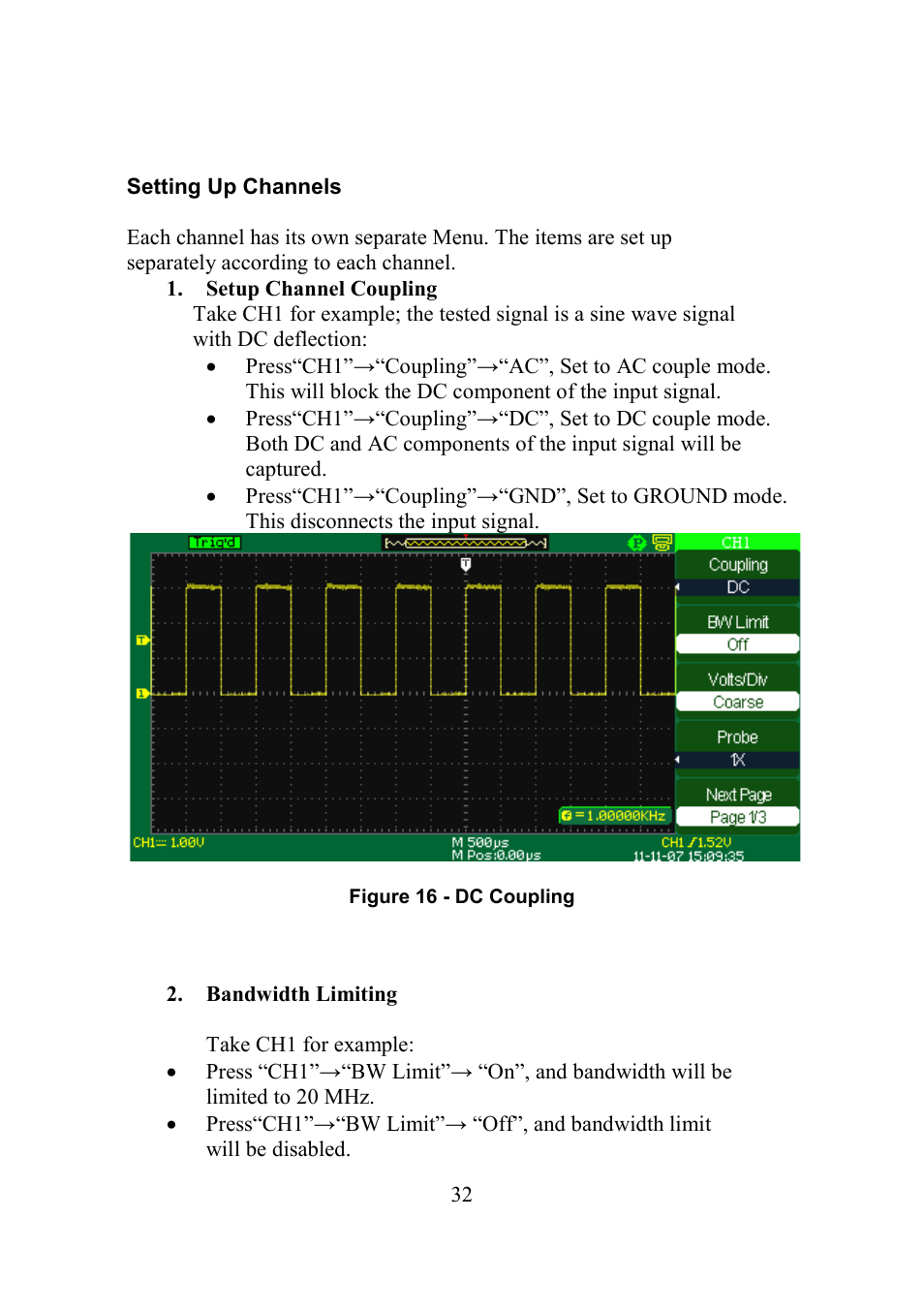 Setting up channels | B&K Precision 2552-2559 - Manual User Manual | Page 32 / 159