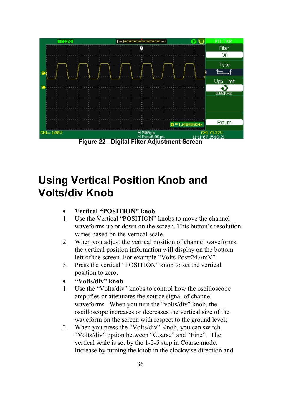 Using vertical position knob and volts/div knob, Sing, Ertical | Osition, Nob and, Olts | B&K Precision 2552-2559 - Manual User Manual | Page 36 / 159