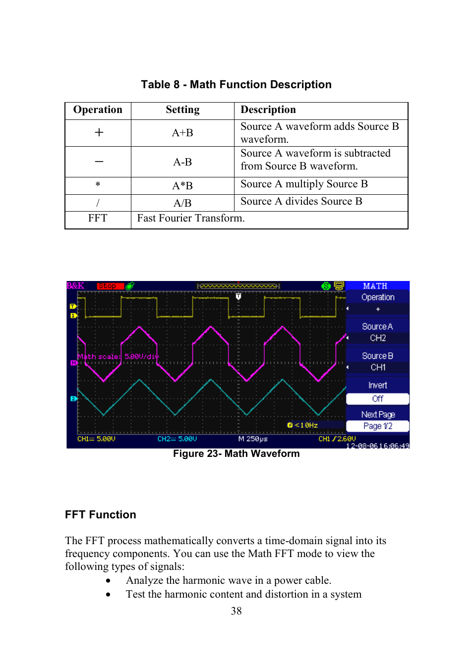 Fft function | B&K Precision 2552-2559 - Manual User Manual | Page 38 / 159