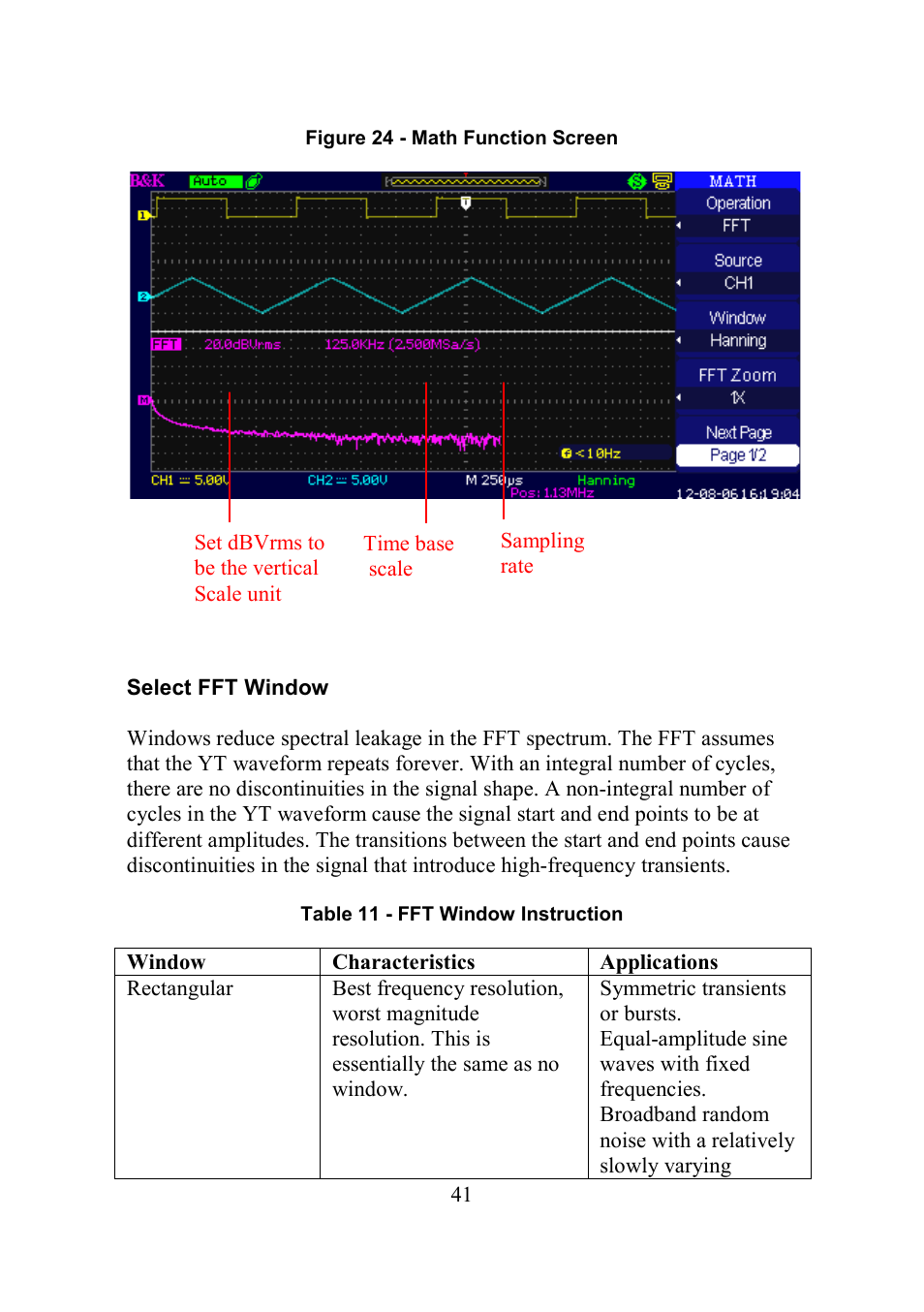 Select fft window | B&K Precision 2552-2559 - Manual User Manual | Page 41 / 159