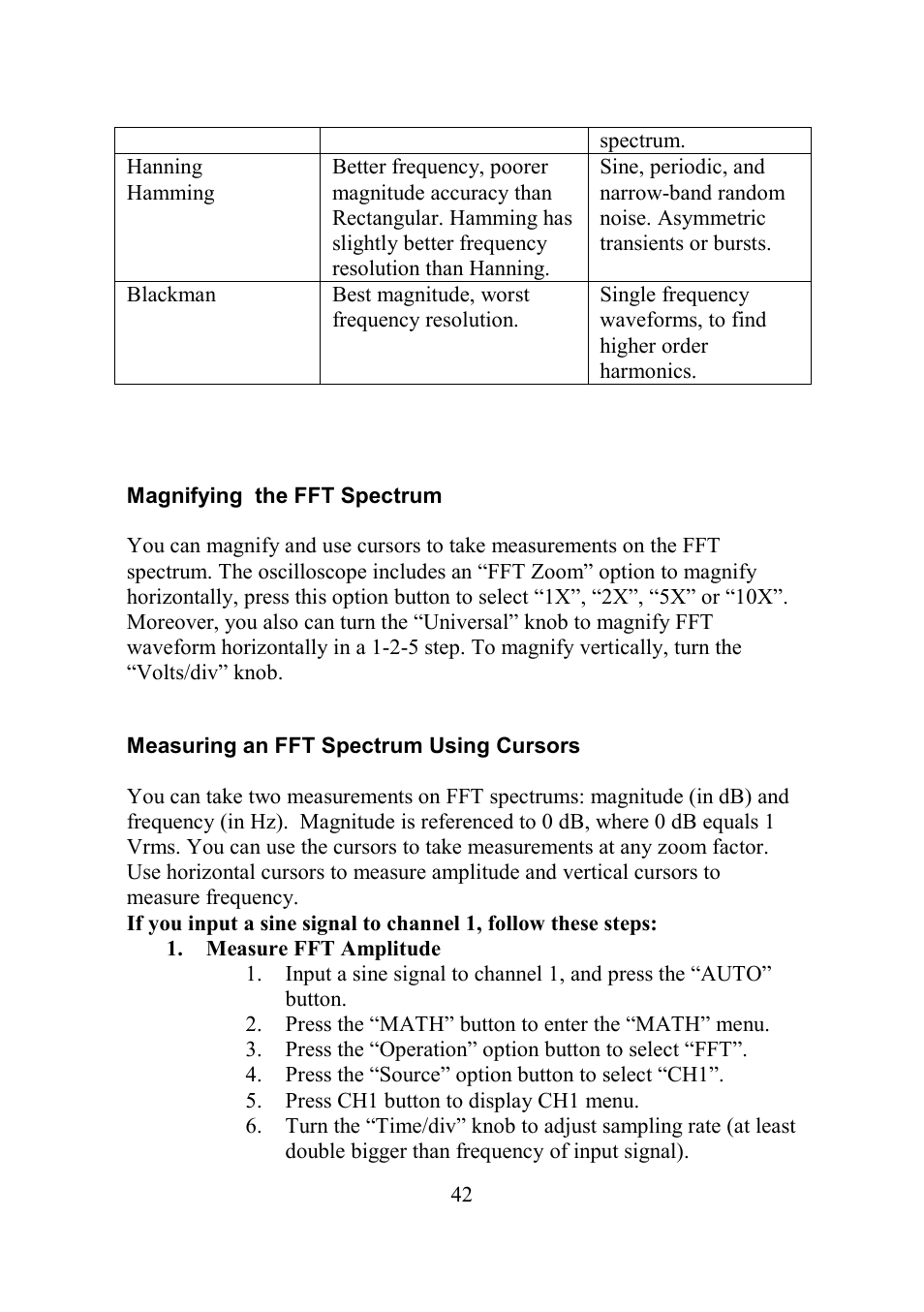 Magnifying the fft spectrum, Measuring an fft spectrum using cursors | B&K Precision 2552-2559 - Manual User Manual | Page 42 / 159