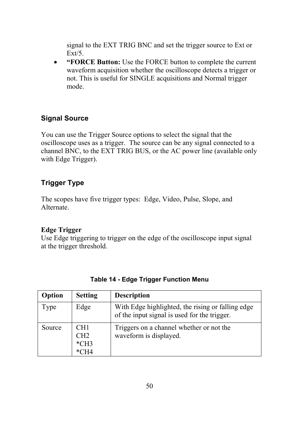 Signal source, Trigger type | B&K Precision 2552-2559 - Manual User Manual | Page 50 / 159