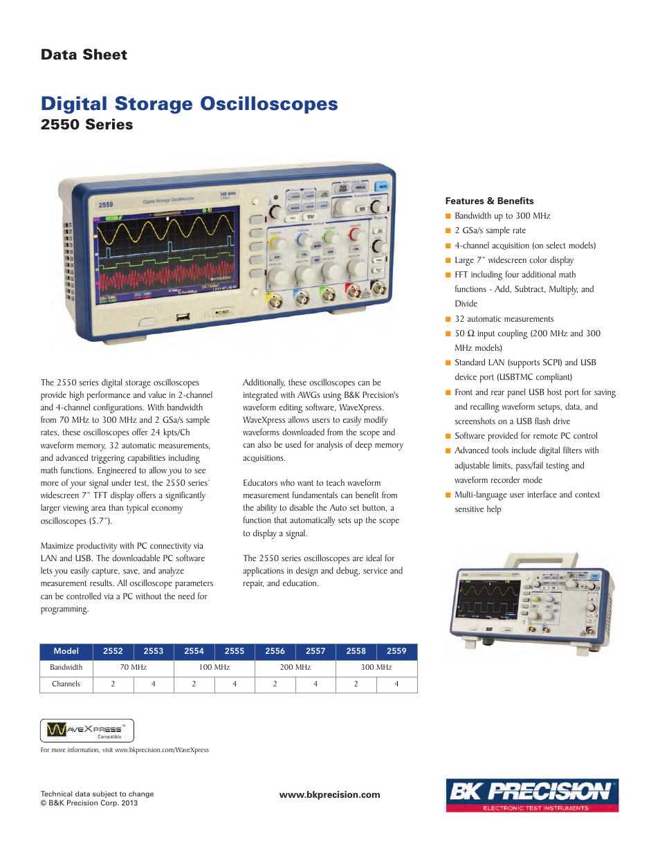 B&K Precision 2550 Series - Datasheet User Manual | 6 pages