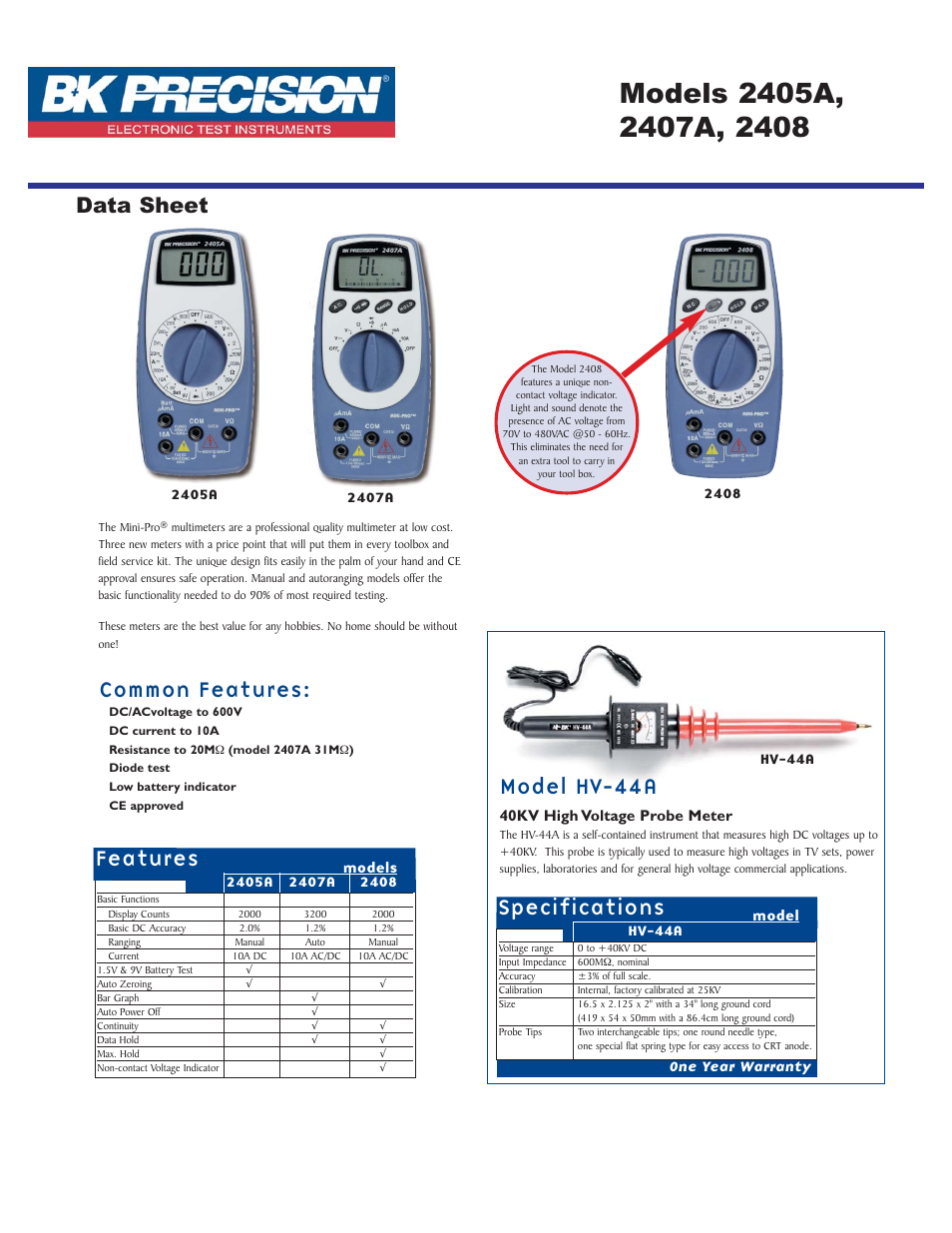 B&K Precision 2408 - Datasheet User Manual | 1 page