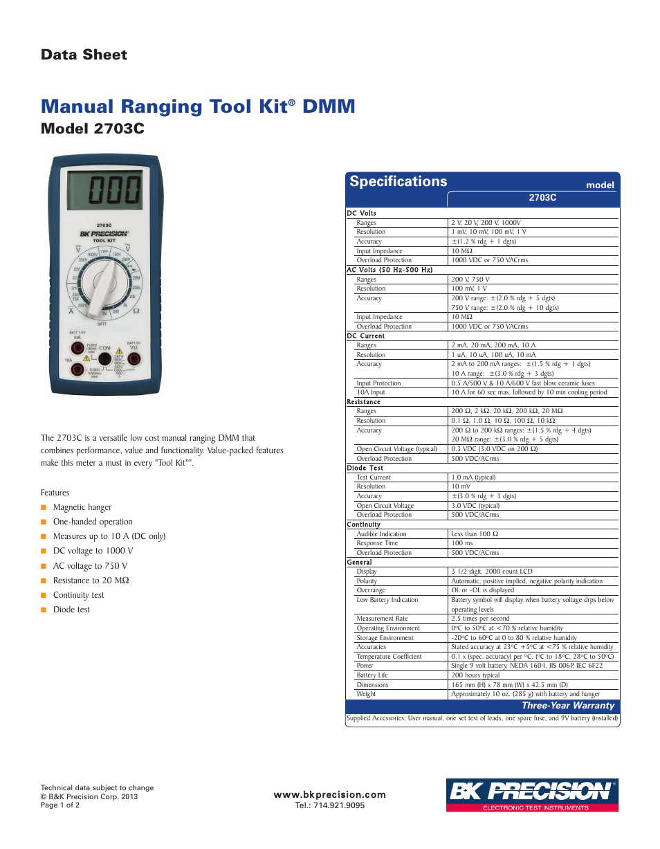 B&K Precision 2703C - Datasheet User Manual | 2 pages