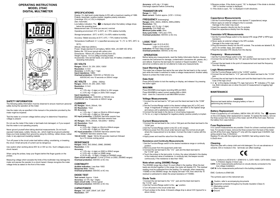 B&K Precision 2704C - Manual User Manual | 5 pages