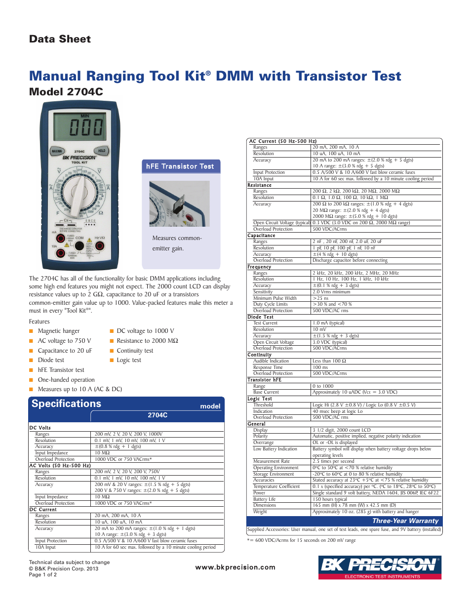 B&K Precision 2704C - Datasheet User Manual | 2 pages