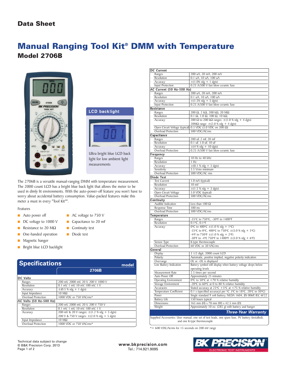 B&K Precision 2706B - Datasheet User Manual | 2 pages