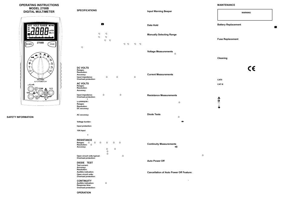 B&K Precision 2708B - Manual User Manual | 5 pages