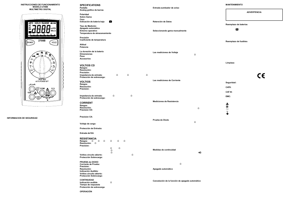 B&K Precision 2708B - Manual User Manual | Page 2 / 5