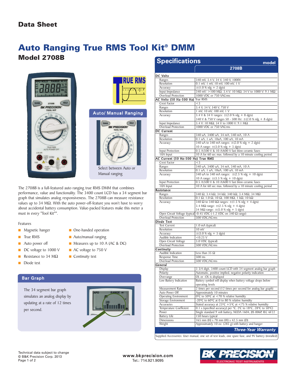 B&K Precision 2708B - Datasheet User Manual | 2 pages