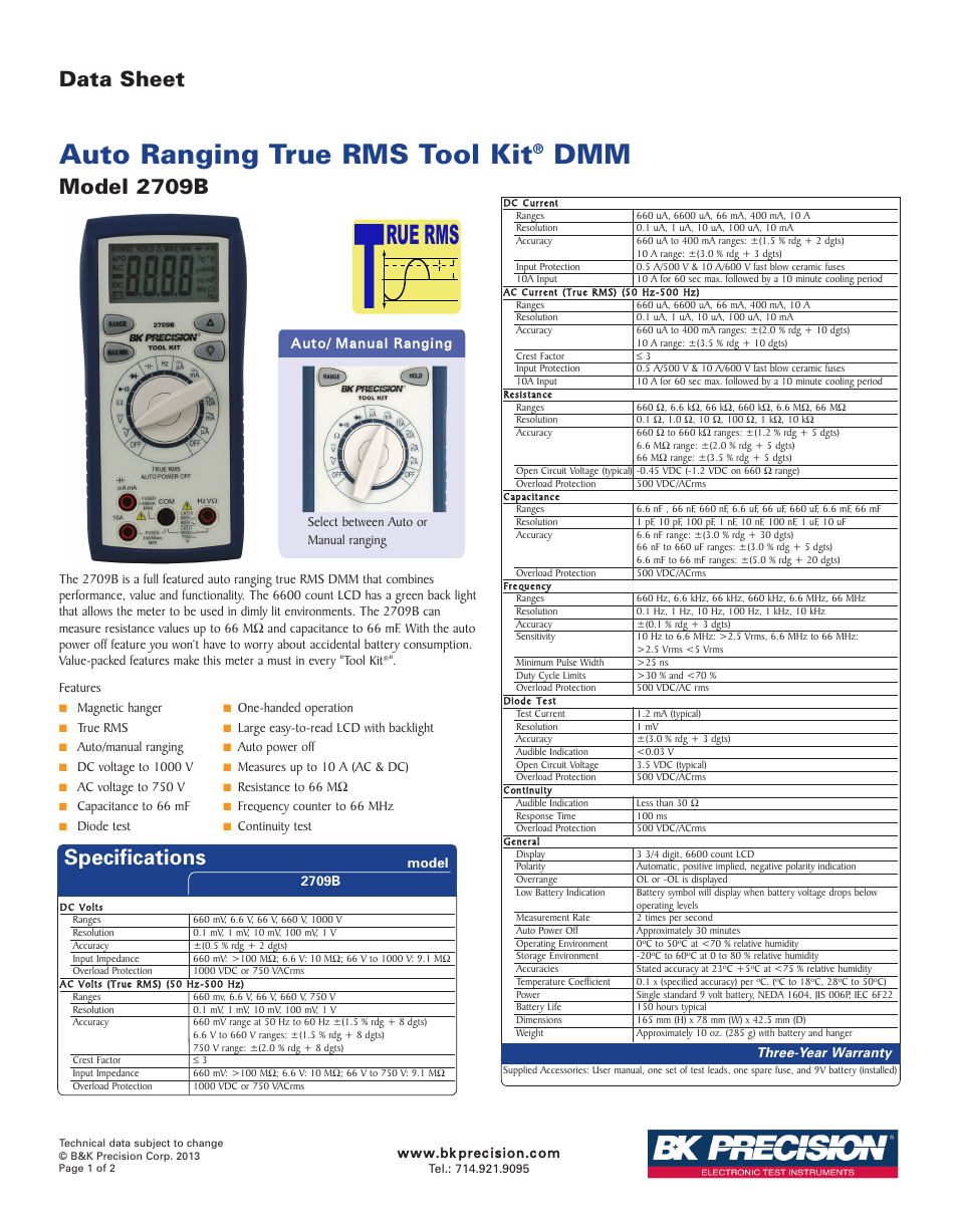 B&K Precision 2709B - Datasheet User Manual | 2 pages