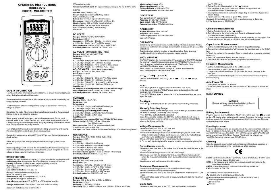 B&K Precision 2712 - Manual User Manual | 5 pages