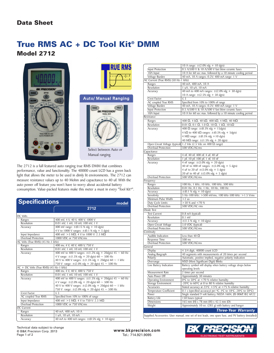 B&K Precision 2712 - Datasheet User Manual | 2 pages