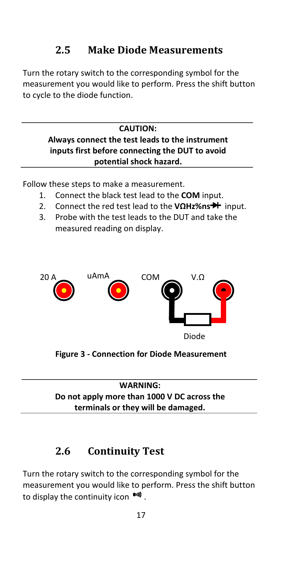 5 make diode measurements, 6 continuity test | B&K Precision 393 - Manual User Manual | Page 17 / 31