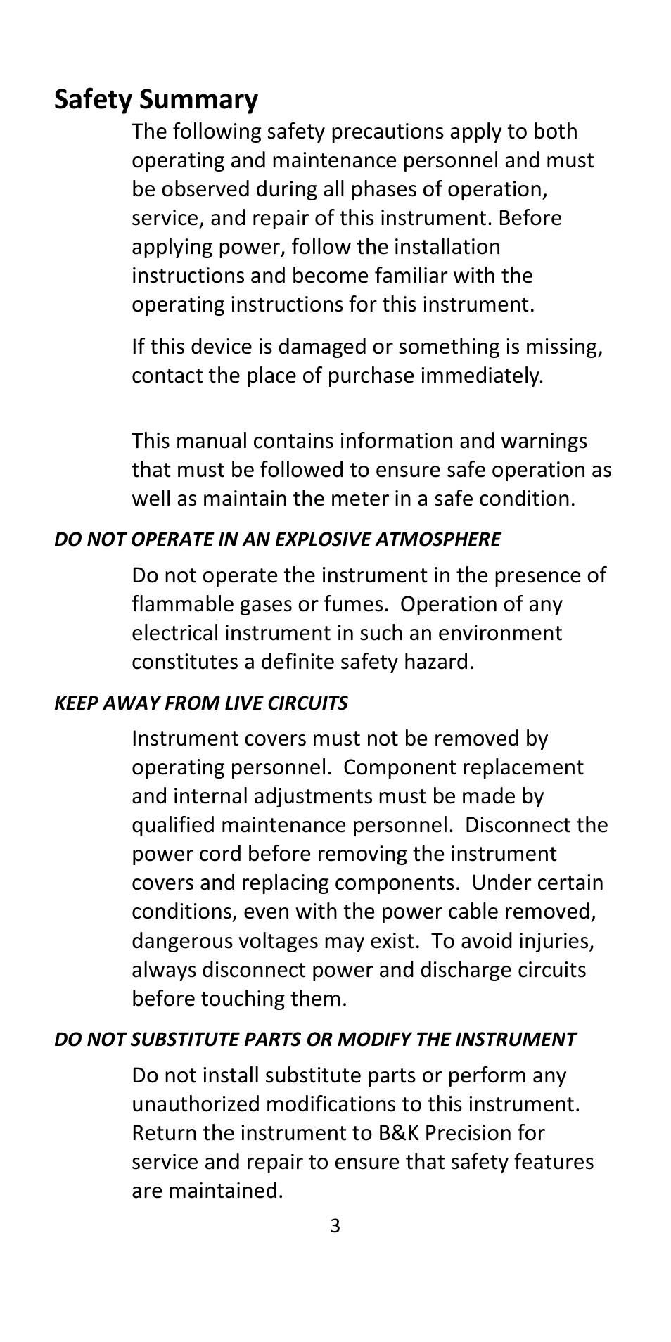 Safety summary | B&K Precision 393 - Manual User Manual | Page 3 / 31