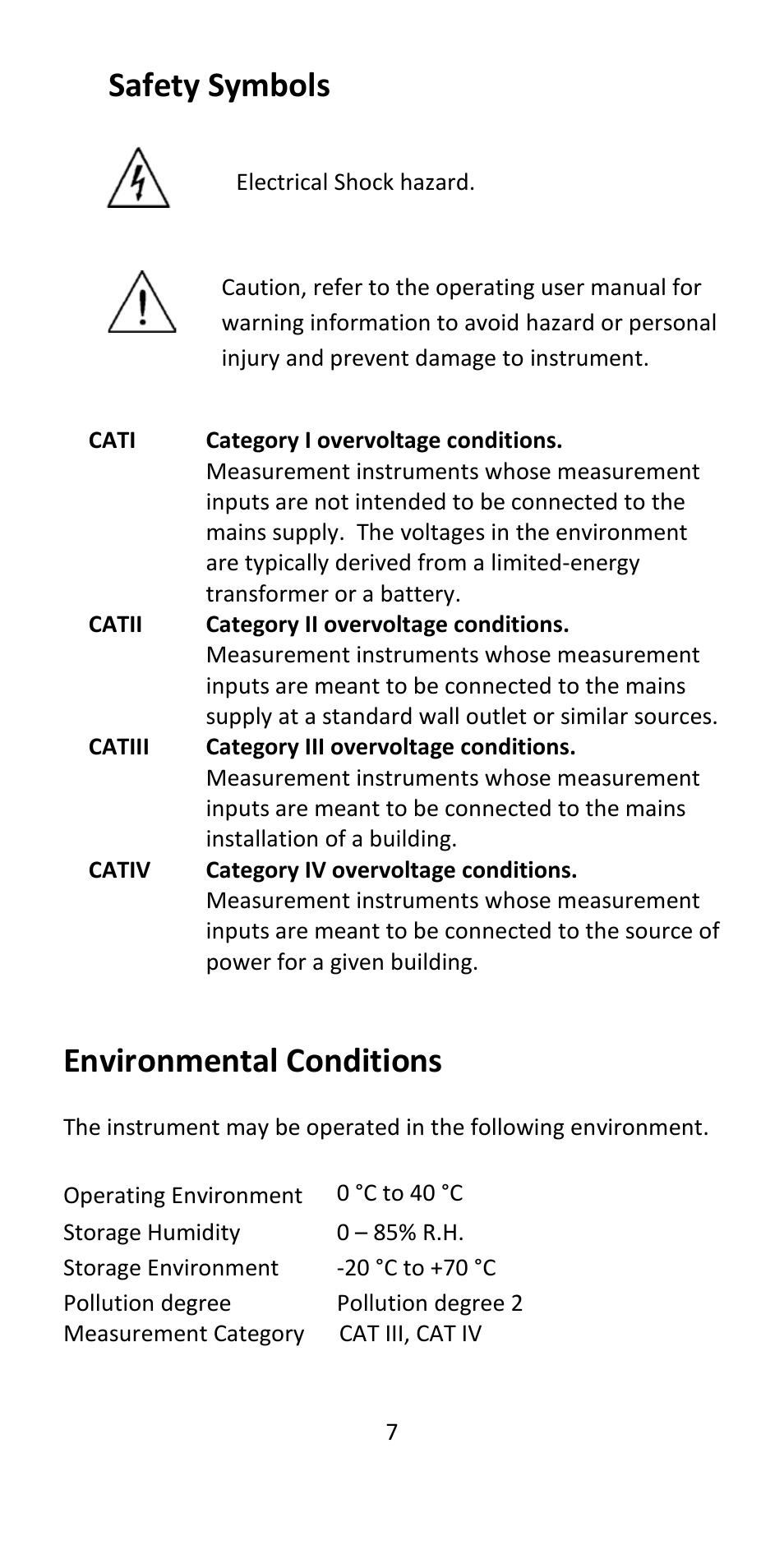 Safety symbols, Environmental conditions | B&K Precision 393 - Manual User Manual | Page 7 / 31